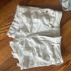 White Distressed Denim Shorts